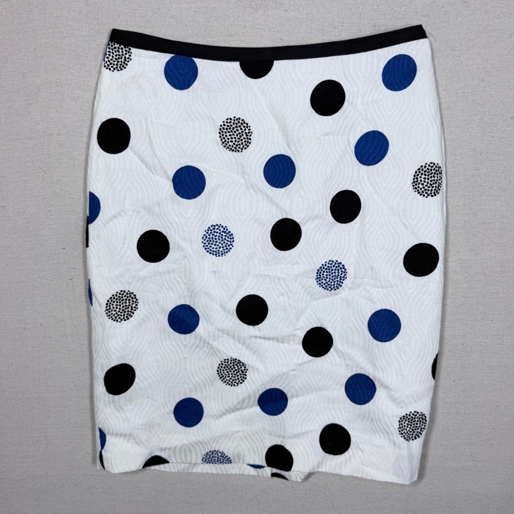 Talbots Polka Dot Pencil Skirt Navy‎ Blue White Knee Preppy Career Office